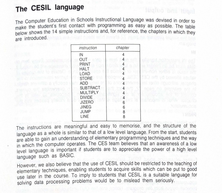 Page from the Revised Book 1 16- teachers guide explaining CESIL